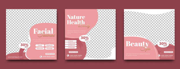 Wall Mural - Spa, salon, and beauty massage promotion social media post template. Modern square banner with place for the photo.