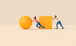 Efficient business. Person pushes a ball instead of a cube. 3D Rendering
