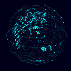 Wall Mural - virtual planet earth with particles and lines. network connection big data. abstract technology back