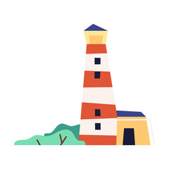 Canvas Print - Pretty Colorful House and Lighthouse Tower with Square Window Vector Illustration