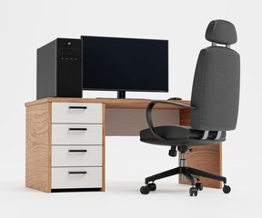 Wall Mural - Realistic 3D Render of Workstation with PC