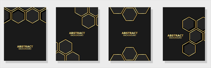 Wall Mural - Set of hexagon pattern backgrounds with black and gold Colors, Futuristic. Banners, Web, Promotions, Advertising, Plaques and Billboards, posters, book covers, invitations, flyers, brochures, banners