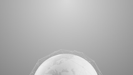Wall Mural - clean white earth globe with wireframe global network connection data transfer, 3d rendering world m