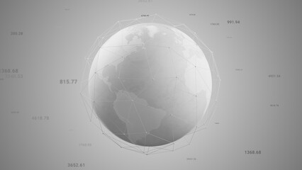 Wall Mural - clean white earth globe with wireframe global network connection data transfer, 3d rendering digital