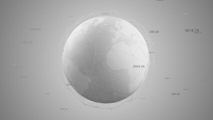 Wall Mural - clean white earth globe with wireframe global network connection data transfer, 3d rendering digital