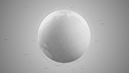 Wall Mural - clean white earth globe with wireframe global network connection data transfer, 3d rendering digital