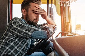 Tired truck driver feeling sleepy and sick