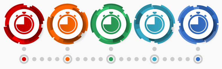 Fototapete - Stopwatch, watch concept vector icon set, flat design pointers, infographic template