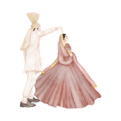 wedding illustration of dancing indian couple