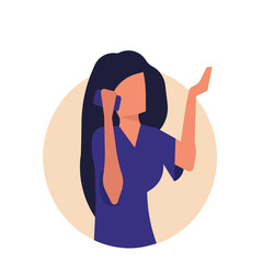 Wall Mural - Woman with phone vector illustration technology icon. Business mobile and communication character female. Businesswoman call on device and talking network. Work cellphone and happy conversation human