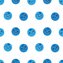Wall Mural - Cute happy and smiling blueberry characters vector seamless pattern background for food and nature design.
