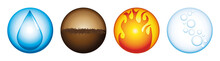 The Four Elements Banner. Water, Earth, Fire And Wind. Vector Banner Illustration.