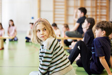 Children Having Class In School Gym