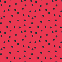 Vector Polka Dot Pattern. Random Black Dots On Red Background. Tiny Poppy Seeds Seamless Pattern.