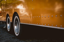Yellow Vintage Trailer With Whitewall Tires