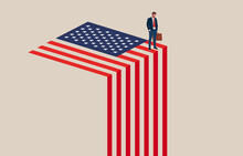 United States Economy Collapse. Symbol Of Crisis, Recession, Downfall And Stock Market Crash. Vector Illustration Concept.