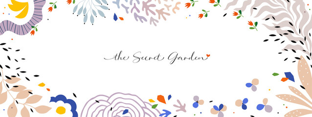 Wall Mural - abstract template with floral and geometric elements on white background. suitable for email header 