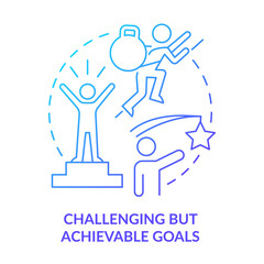 Challenging but achievable goals blue gradient concept icon. Accomplish goals. Principle about learning abstract idea thin line illustration. Isolated outline drawing. Myriad Pro-Bold fonts used