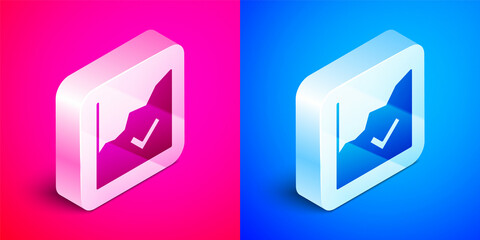 Sticker - Isometric Financial growth increase icon isolated on pink and blue background. Increasing revenue. Silver square button. Vector