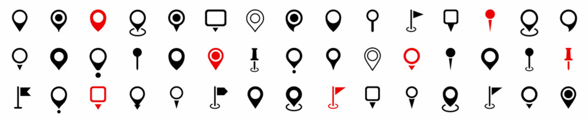 Set of Location pin icons. Modern map markers. Location mark icons. Map Marker Illustration. Destination Symbol. Pointer Logo. Vector illustration
