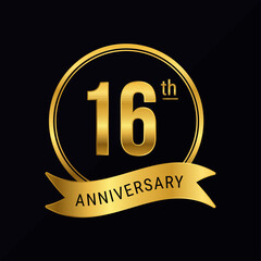 Wall Mural - 16th anniversary logo golden color for celebration event, wedding, greeting card, invitation, round stamp