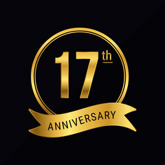 Wall Mural - 17th anniversary logo golden color for celebration event, wedding, greeting card, invitation, round stamp