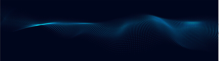 a moving digital 3d wave. futuristic dark background with dynamic blue particles. the concept of big