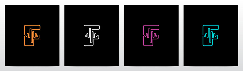 Wall Mural - Sound Wave On Outline Letter Logo Design F