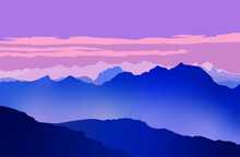 Purple Sky And Dark Blue Mountains