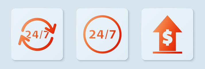 Poster - Set Clock 24 hours, Clock 24 hours and Financial growth and coin. White square button. Vector