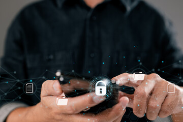 Fototapete - Security document. Manage documents (DMS). Online file storage and data encryption. Access files on the cloud by logging in.
