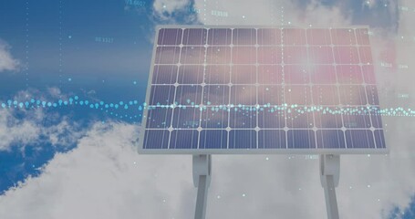 Sticker - Animation of financial data processing over solar panels and landscape