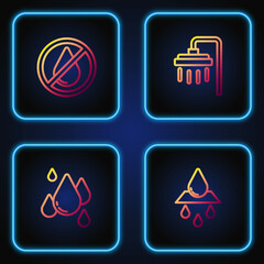 Sticker - Set line Recycle clean aqua, Water drop, forbidden and Shower. Gradient color icons. Vector