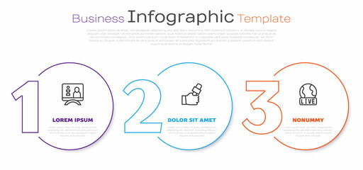 Set line Television report, Journalist news and Live. Business infographic template. Vector