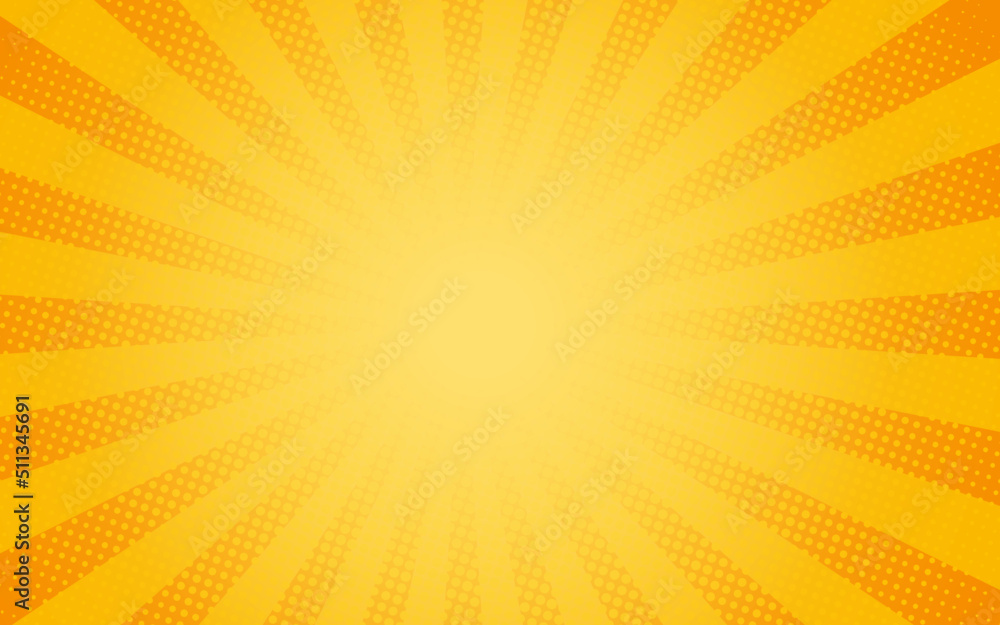 Sun rays Retro vintage style on yellow and orange background, Comic ...