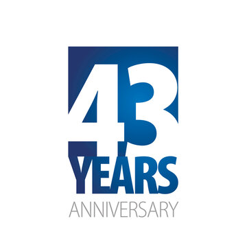 43 Years Anniversary negative space numbers blue white logo icon banner