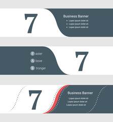 Wall Mural - Set of blue grey banner, horizontal business banner templates. Banners with template for text and number seven symbol. Classic and modern style. Vector illustration on grey background