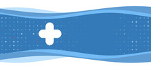 Blue Wavy Banner With A White Quatrefoil Symbol On The Left. On The Background There Are Small White Shapes, Some Are Highlighted In Red. There Is An Empty Space For Text On The Right Side