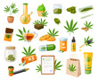 Cannabis products set. Vector illustration cartoon icons collection on white background.