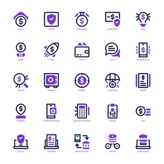 Fintech icon pack for your website design, logo, app, UI. Fintech icon mix line and solid design. Vector graphics illustration and editable stroke.