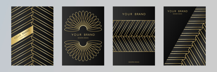 Wall Mural - modern black cover frame design set. luxury creative line pattern in black and gold premium colors. 