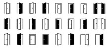 Door Icons Set. Opened And Closed Door Symbols Collection. Vector