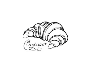 Wall Mural - Croissant french food icon. Bakery food hand drawing line art over white background. Cake for breakfast banner