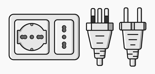 power outlet plug italian modern type l vector flat illustration