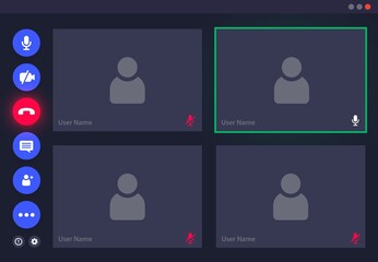 Aufkleber - Videocall interface, video call screen UI template or vector overlay for conference chat. Videocall mockup with zoom icons for online video call in mobile phone or computer webinar and video chat app