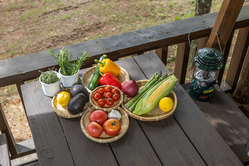 Sticker - アウトドアでサラダ salad made outdoors at the campsite