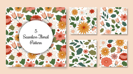 Wall Mural - Romantic vintage hand drawn floral seamless pattern collections