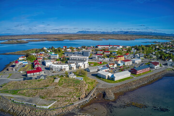 Wall Mural - Aerial View of Borgarnes, Iceland during the brief Summer