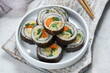 kimbap or gimbap-korean rice roll.Korean style sushi 