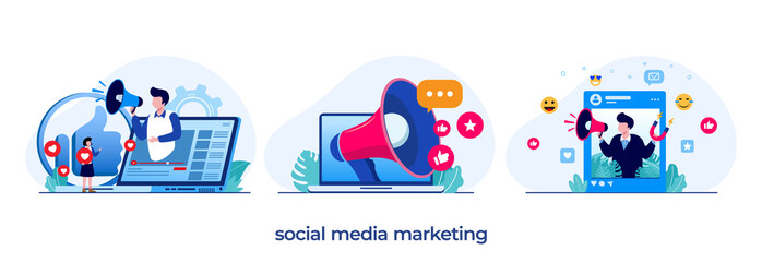 social media marketing, digital, video marketing, endorsement, endorse, e-commerce, business concept, startup, flat illustration vector
